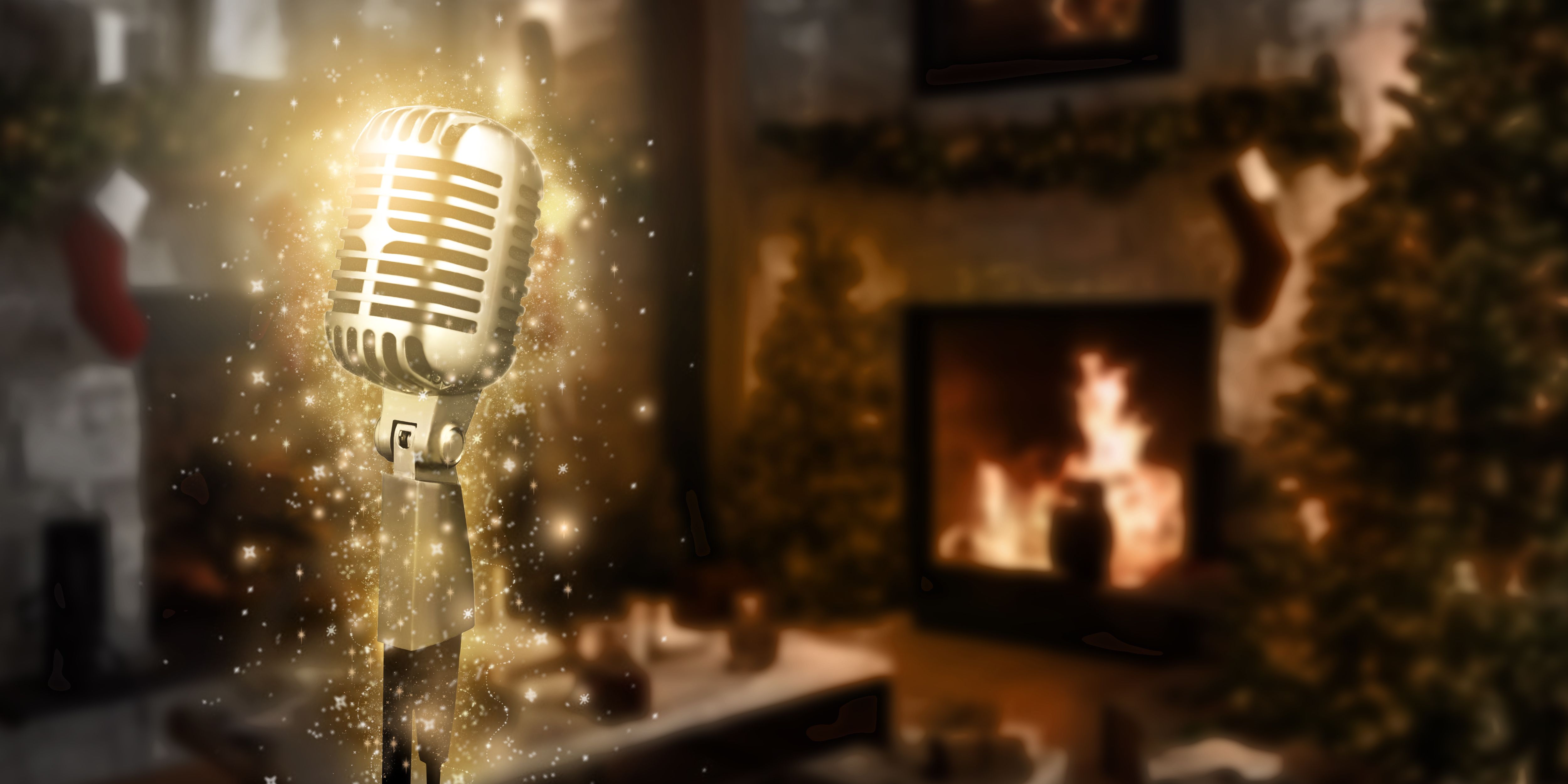 A microphone sparkling in a festive setting.